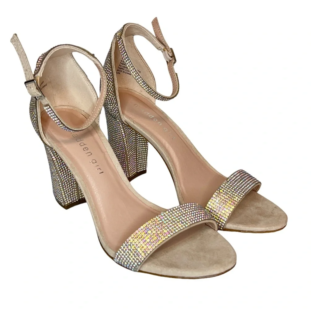 Madden Girl Beella-R Dress Heels Sandal Blush Multi Rhinestone Women’s Size 6.5
